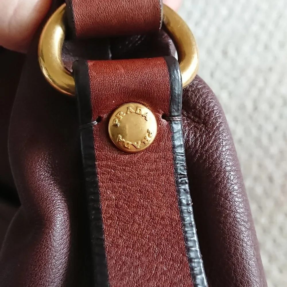 PRADA coffee brown calfskin leather Hobo Bag